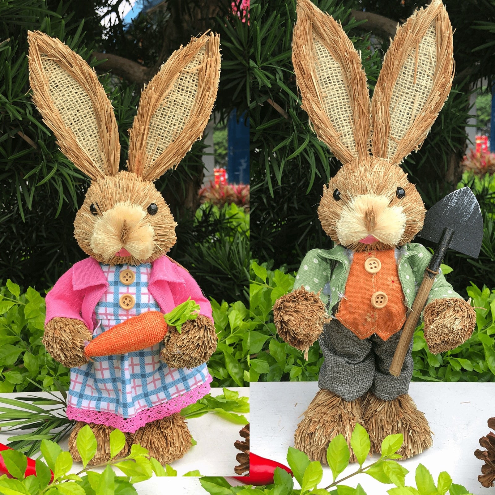 2023 Year Easter Straw Easter Rabbit Decoration with Clothes Happy Easter Home Garden Wedding Ornament Photo Props Crafts Bunny - Provence Home Living Store