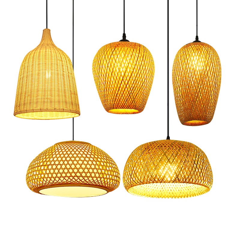 Bamboo Pendant Light Lamparas, E27 Bamboo Lamp Bamboo Hanging Lampshade Pendant Light,Art Deco Chinese Lantern Rattan Chandelier - Provence Home Living Store