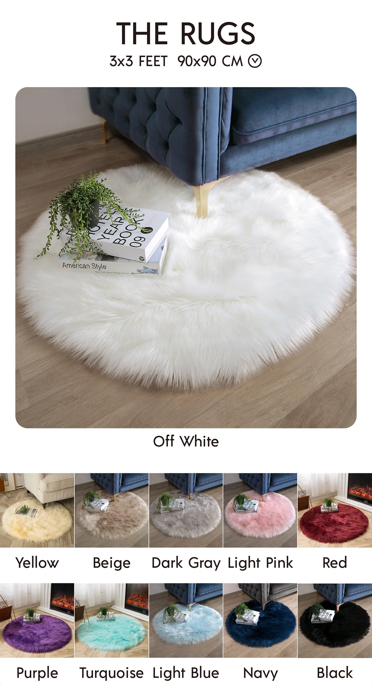 Ashler HOME DECO Ultra Soft Round Shaped Faux Sheepskin Fur Rug White Fluffy Area Shag Rug Carpets for Bedroom Living Room - Provence Home Living Store