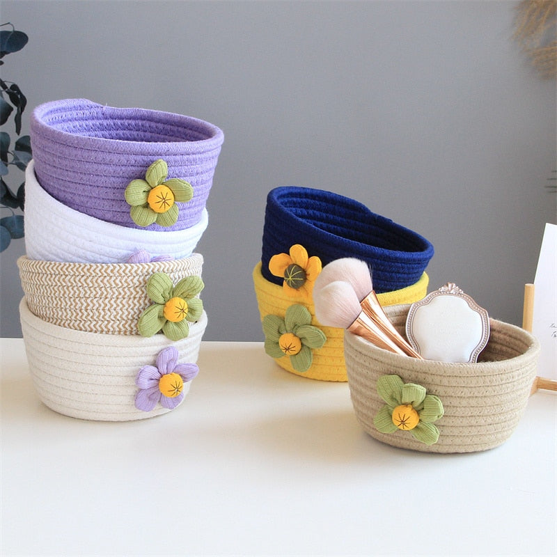 INS Flower Cotton Rope Storage Baskets Woven Desktop Sundries Kids Toys Organizer Box Baby Dirty Clothes Laundry Basket Hamper - Provence Home Living Store