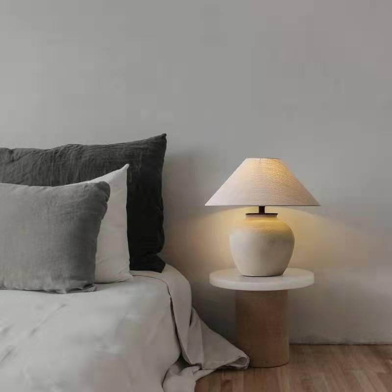 Wabi Style Table Lamp Creative Fabric American Country Retro Homestay Vintage Tea Room Japanese Bedroom Ceramic Bedside Lighting - Provence Home Living Store