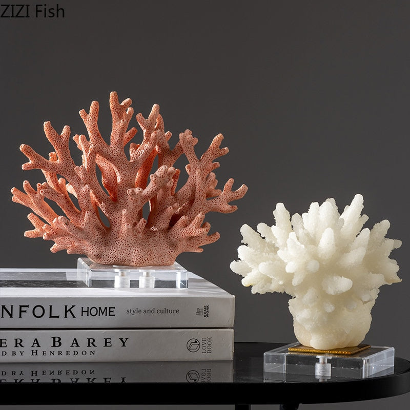 Creative Simulated Coral Resin Crafts Transparent Base Coral Statue Desk Decoration Ornaments Modern Home Decor Furnishings - Provence Home Living Store