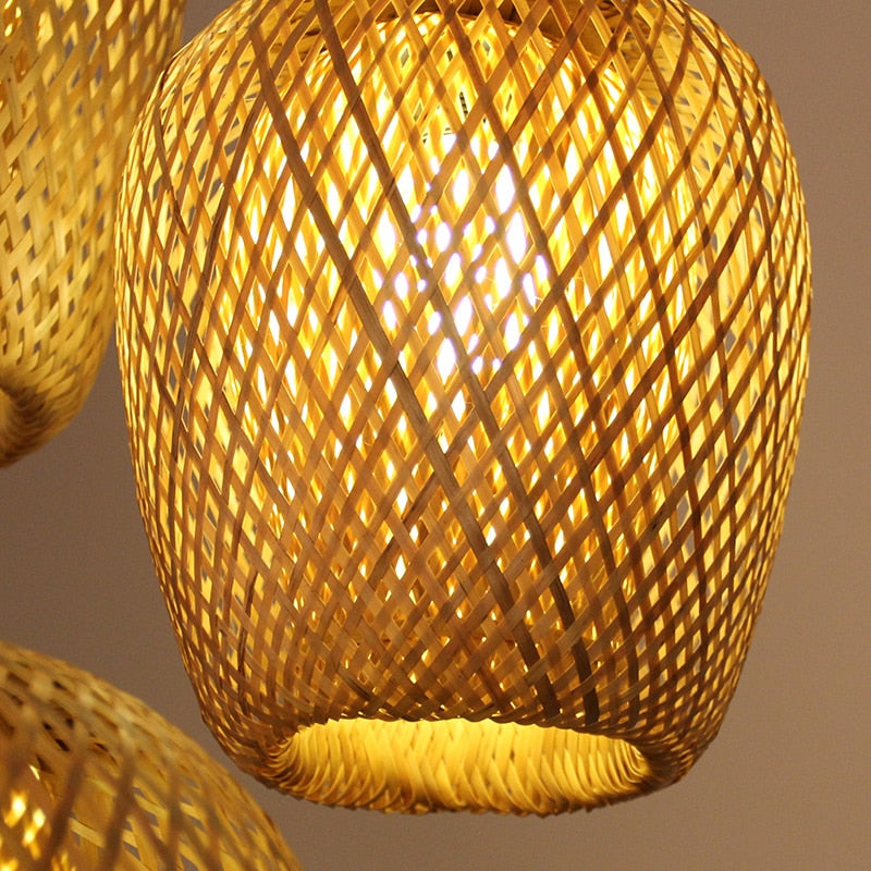 Bamboo Pendant Light Lamparas, E27 Bamboo Lamp Bamboo Hanging Lampshade Pendant Light,Art Deco Chinese Lantern Rattan Chandelier - Provence Home Living Store