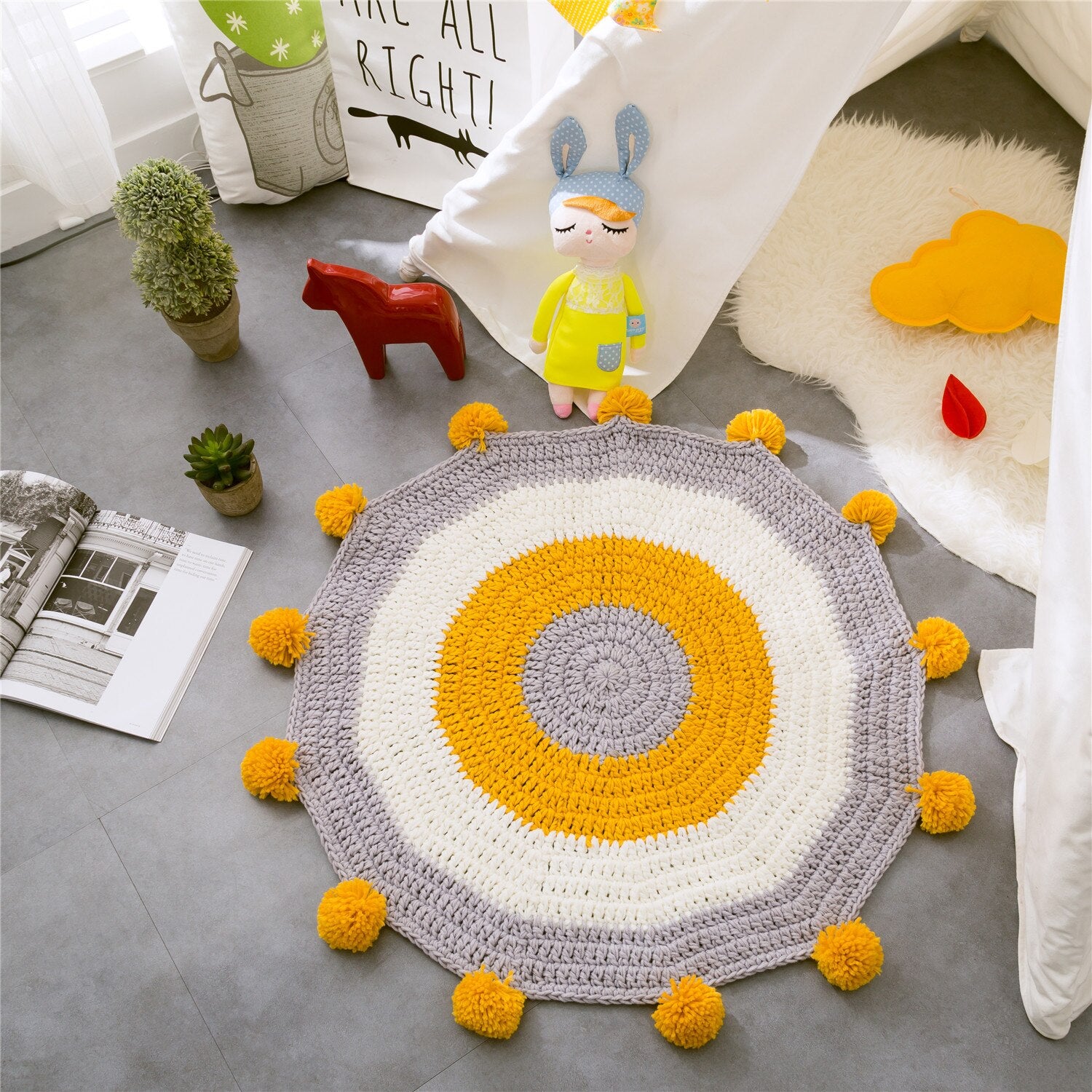 Round Room Rug Nordic Carpet Around 90x90cm Solid Yarn for Knitting Rug Bedroom Children&#39;s Room Spherical Decoration Alfombra - Provence Home Living Store