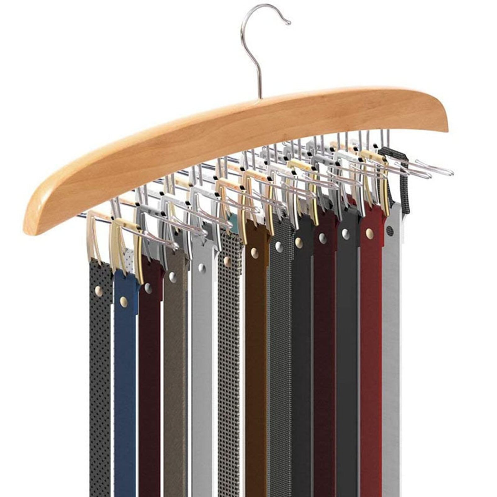 Multifunctional Wooden Hanger with 24 Hooks for Belts Ties Scarves Wardrobe Storage Display Rack Foldable Space Saving Hangers - Provence Home Living Store