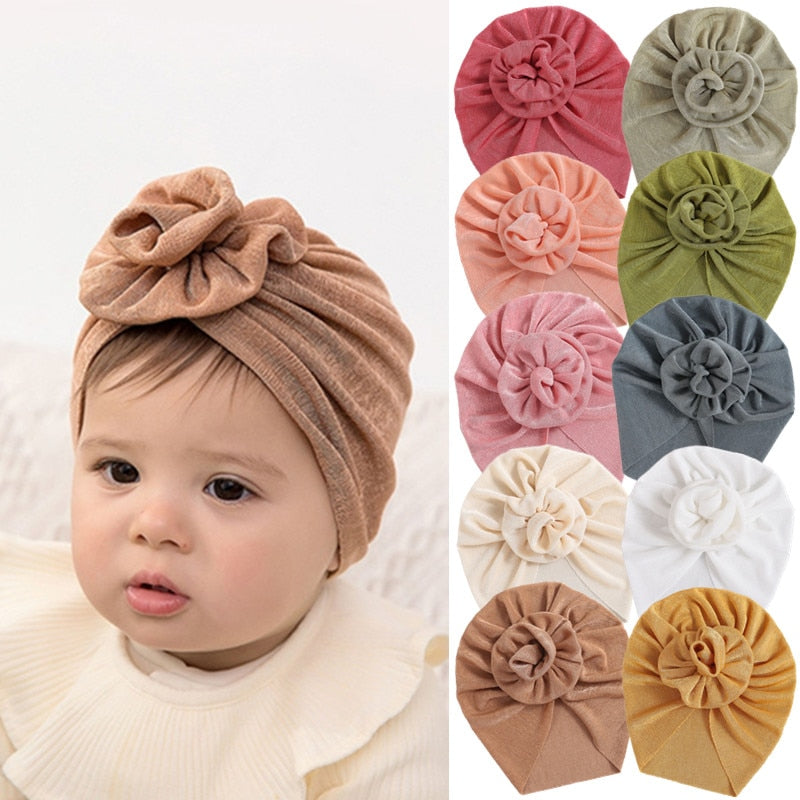 Baby Girls Turban Hat Cute Flower Knot Hospital Hat Ice Silk Newborn Beanie Caps Kids Toddler Elastic Headbands Hair Accessories - Provence Home Living Store