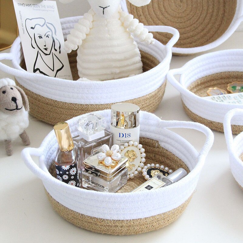 Nordic Woven Cotton Rope Storage Baskets Key Cosmetic Kids Toys Desktop Sundries Organizer Box Jute Dirty Clothes Laundry Basket - Provence Home Living Store