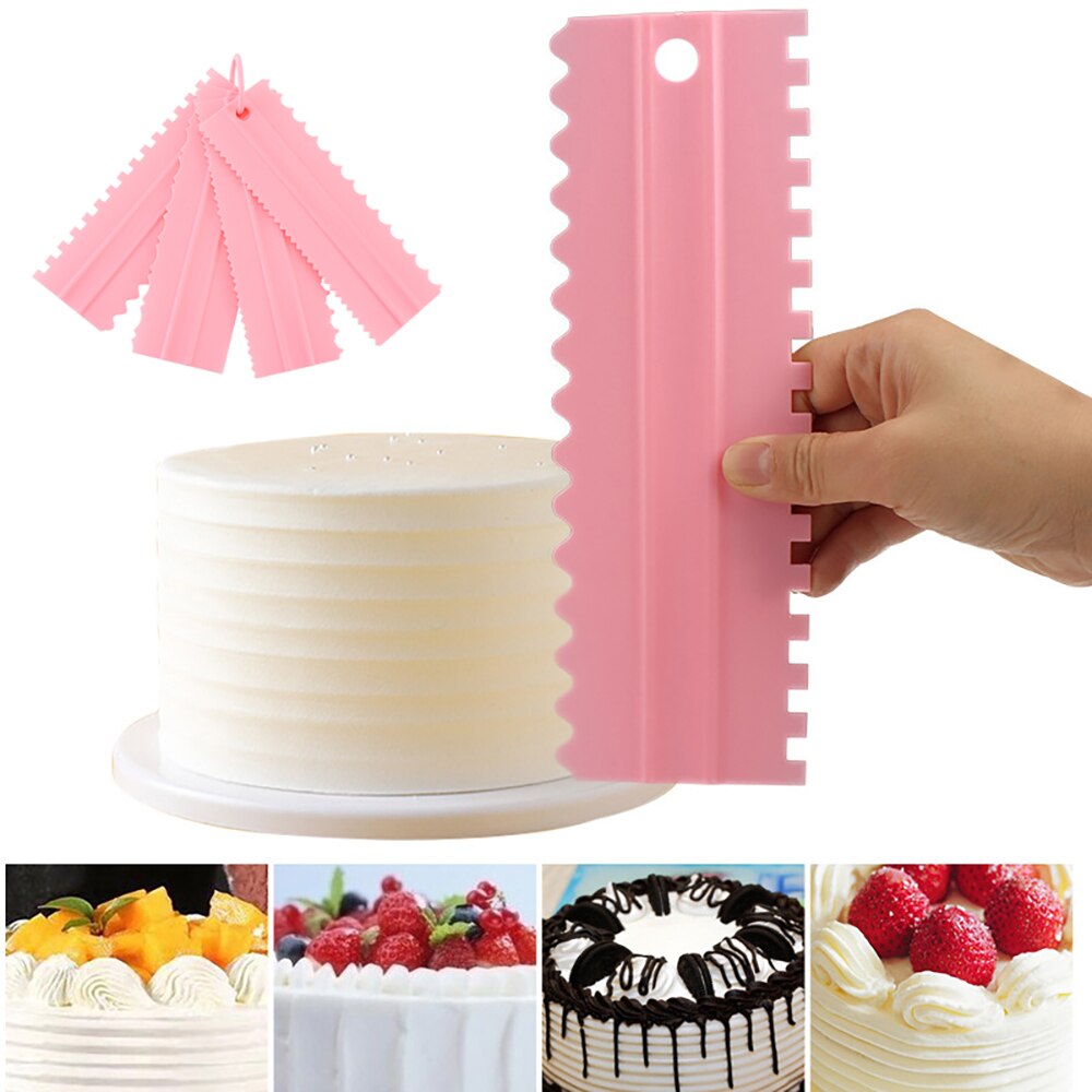 4pcs/set Cake Decorating Tools Cake Cream Scraper Pattern Icing Comb DIY Plastic Cream Scraper Set Baking Tools Accessories - Provence Home Living Store