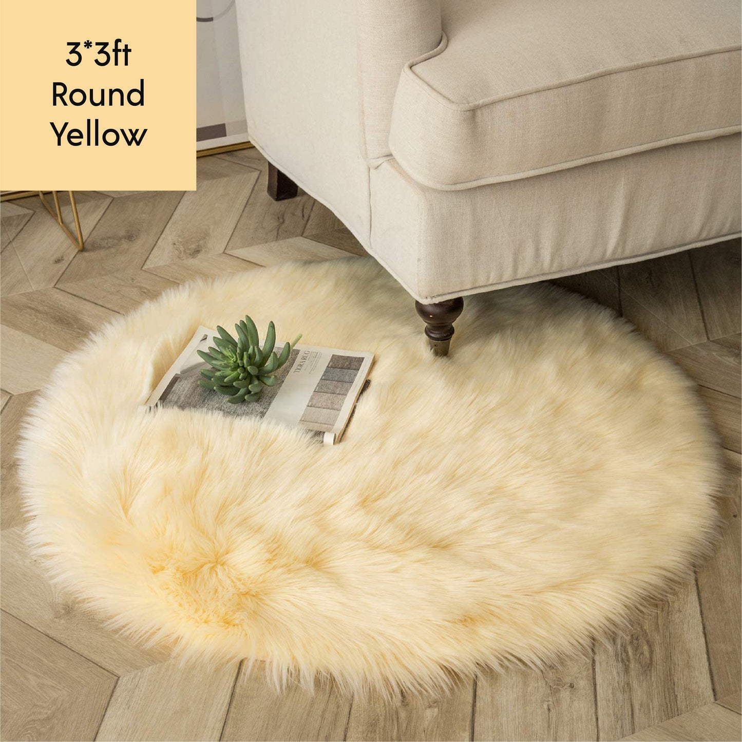 Ashler HOME DECO Ultra Soft Round Shaped Faux Sheepskin Fur Rug White Fluffy Area Shag Rug Carpets for Bedroom Living Room - Provence Home Living Store