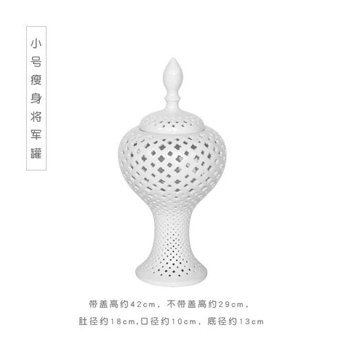 European White Hollow Ceramic General Jar Ornaments Creative Arts and Crafts Living Room Home Decoration Accessories Modern New - Provence Home Living Store