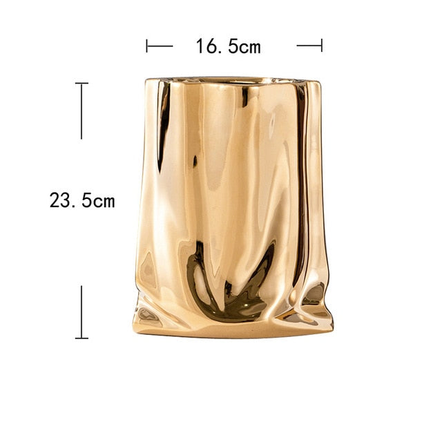 Nordic golden ceramic vase electroplating gold cloth bag ceramic vase living room TV cabinet furniture decoration ornaments vase - Provence Home Living Store