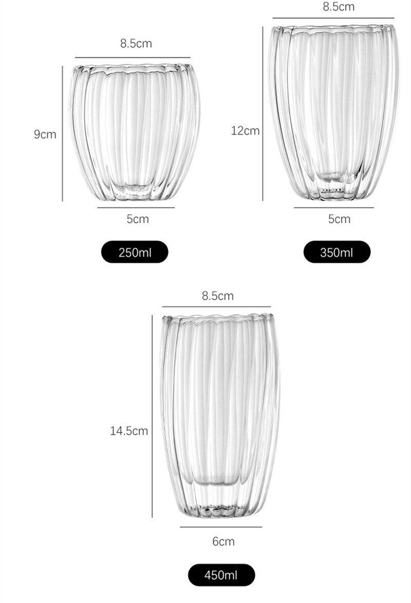 Stripe Double Wall High Borosilicate Glass Mug Heat Resistant Tea Milk Juice Coffee Water Cup Whisky Espresso Coffee - Provence Home Living Store