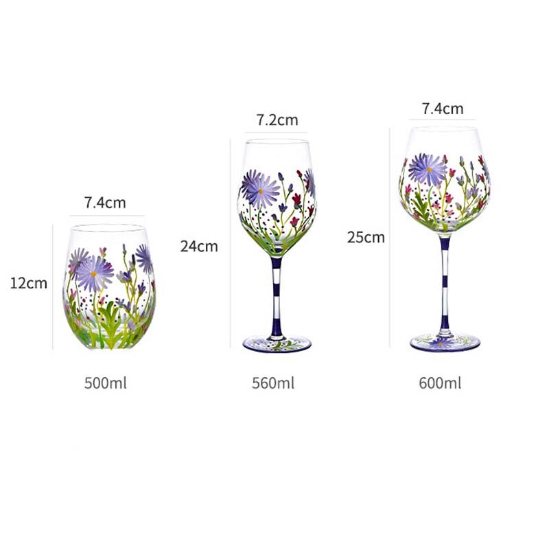 Creative Hand Painted Red Wine Glass Flower Pattern Wine Cup Cocktail Champagne Flutes Crystal Goblet Home Bar Wedding Drinkware - Provence Home Living Store