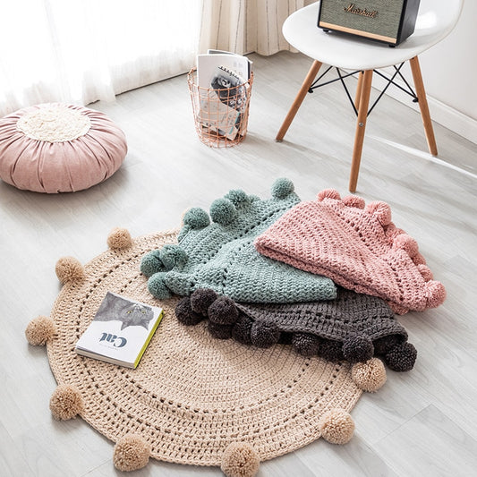 Round Room Rug Nordic Carpet Around 90x90cm Solid Yarn for Knitting Rug Bedroom Children&#39;s Room Spherical Decoration Alfombra - Provence Home Living Store