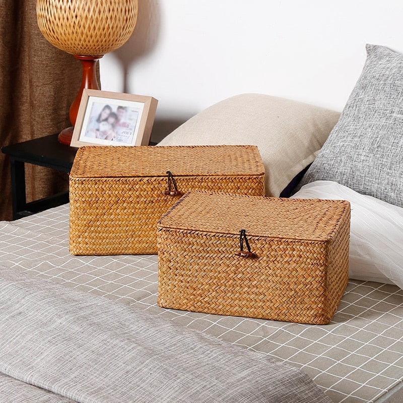 1PCS Manual Woven Storage Basket Lid Debris Consolidation Storage Box Storage Basket Sorting Box Jewelry Box WF1016 - Provence Home Living Store