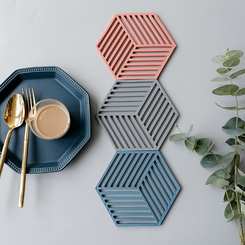 Hot Pad Stand Mug Cup Mat   Heat-Insulated Bowl Placemat  Desktop Eco-Friendly  1PCS Chic Silicone Coaster Hexagon - Provence Home Living Store