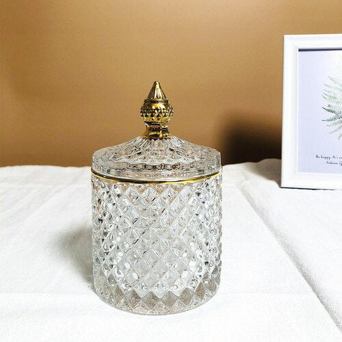 Crystal Glass Jar European-style Diamond Pattern Candy Storage Box Cotton Swab Box Sealed Jar Living Room Home Furnishings - Provence Home Living Store