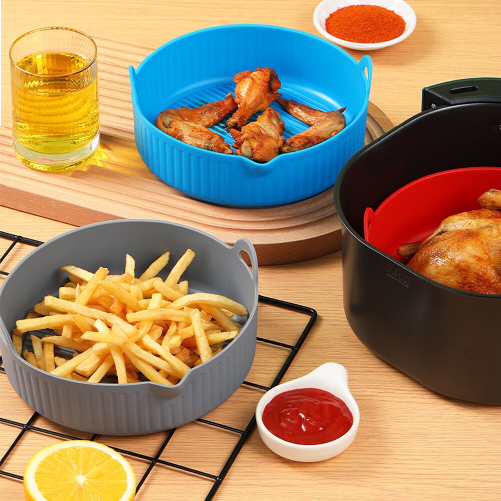 Round Air Fryers Oven Baking Tray Fried Chicken Basket Mat Air Fryer Silicone Pot Replacement Grill Pan Kitchen Accessories - Provence Home Living Store