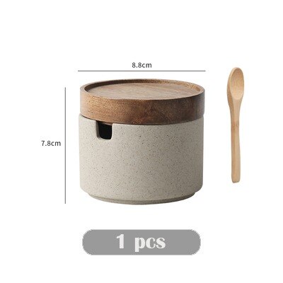 Ceramic Seasoning Jar Pepper Storage Bottle Retro Round Ceramic Seasoning Jar with Wooden Lid Salt Pepper Shaker Kitchen Tool - Provence Home Living Store