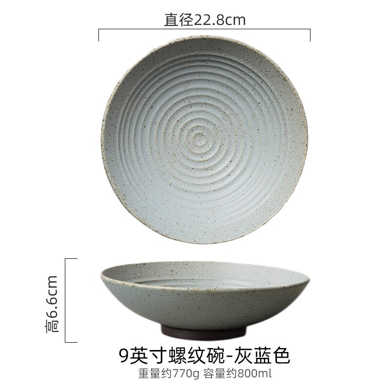 Retro old ceramic large ramen bowl household rice bowl restaurant salad bowl creative large soup bowl Japanese tableware - Provence Home Living Store