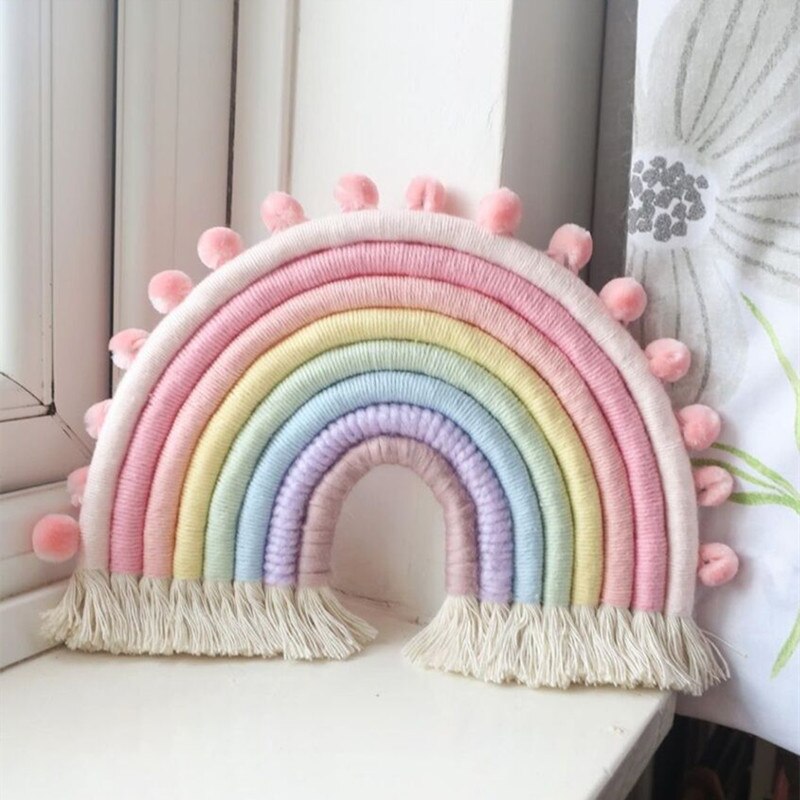 DIY Rope Woven Rainbow Wall Hanging Ornament INS Nordic Macrame Rianbow Tapestry Pendant Baby Kids Room Decoration Nursery Decor - Provence Home Living Store