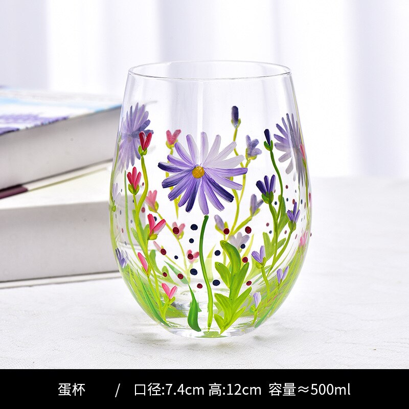 Creative Hand Painted Red Wine Glass Flower Pattern Wine Cup Cocktail Champagne Flutes Crystal Goblet Home Bar Wedding Drinkware - Provence Home Living Store