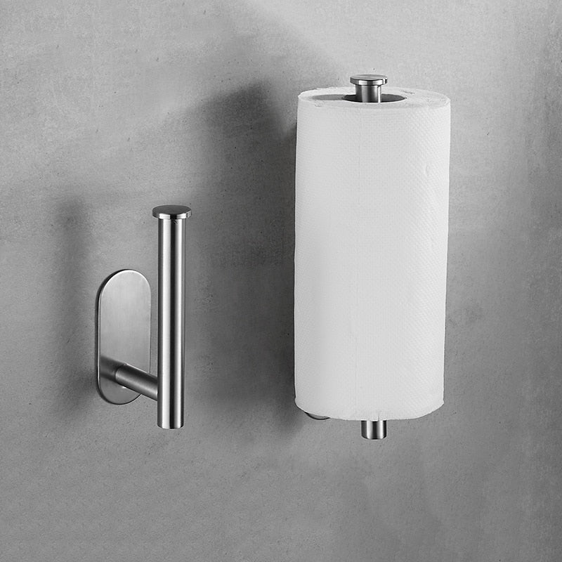 Nail Free Kitchen Roll Paper Pole Wall Mount Toilet Tissue Holder Stainless Steel Bathroom Tissue Towel Accessories Rack Holders - Provence Home Living Store