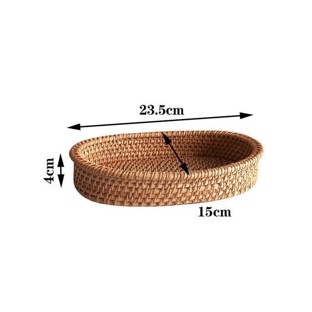 Rattan Handmade Real Rattan Fruit Basket Snack Bread Basket Tray Living Room Snacks Sundries Storage Basket Fruit Tray - Provence Home Living Store