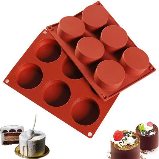 6 Cavity Round Silicone Mold Cake Pastry Baking Jelly Pudding Soap Form Ice Decoration Tool Disc Bread Biscuit Mould Baking Tool - Provence Home Living Store