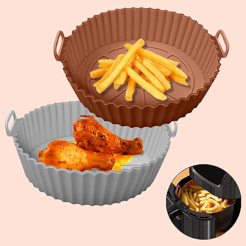 Reusable Airfryer Silicone Basket Pot Easy To Clean Oven Baking Tray Round Liner Pizza Plate Grill Pan Mat Air Fryer Accessories - Provence Home Living Store