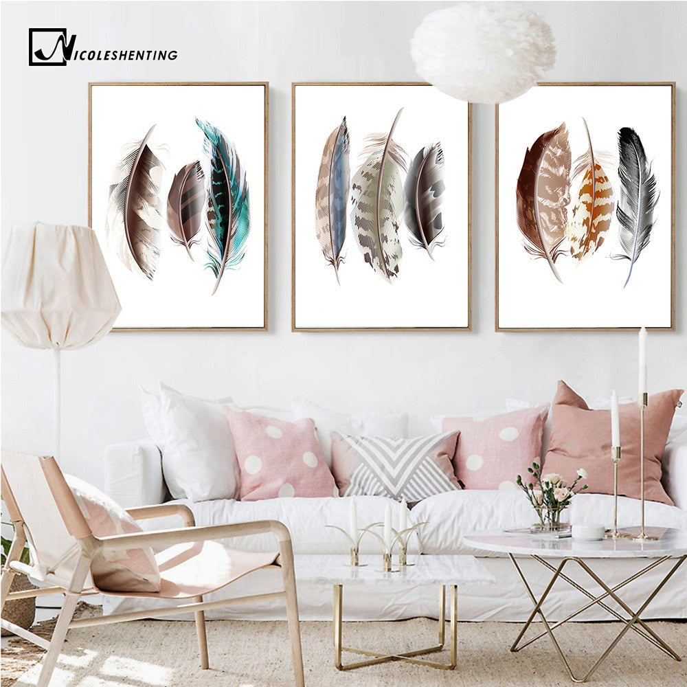 Watercolor Feathers Abstract Poster Canvas - Provence Home Living Store