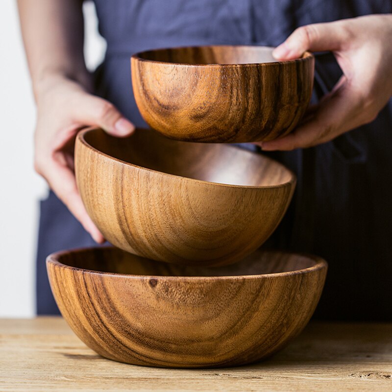 3 size unpainted natural acacia wooden bowl - Provence Home Living Store