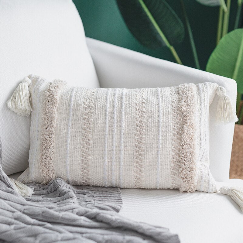 Cotton Woven cushion cover Iovry Tassels pillow cover Morroccan Style Tuft for Home decoration Sofa Bed 45x45cm/30x50cm/50x50cm - Provence Home Living Store