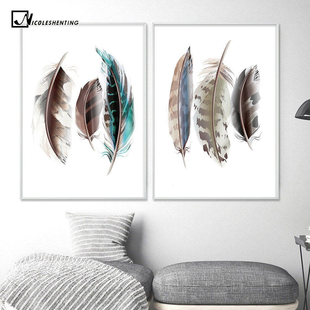 Watercolor Feathers Abstract Poster Canvas - Provence Home Living Store