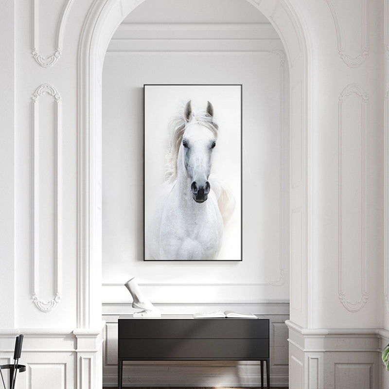 Nordic Style White Horse Canvas White Poster Print Modern Wall Art Pictures - Provence Home Living Store