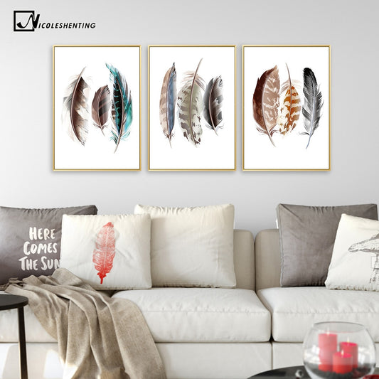 Watercolor Feathers Abstract Poster Canvas - Provence Home Living Store