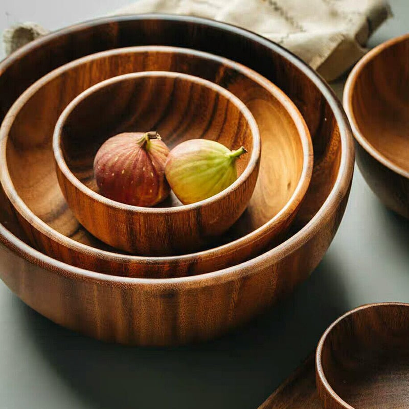 3 size unpainted natural acacia wooden bowl - Provence Home Living Store