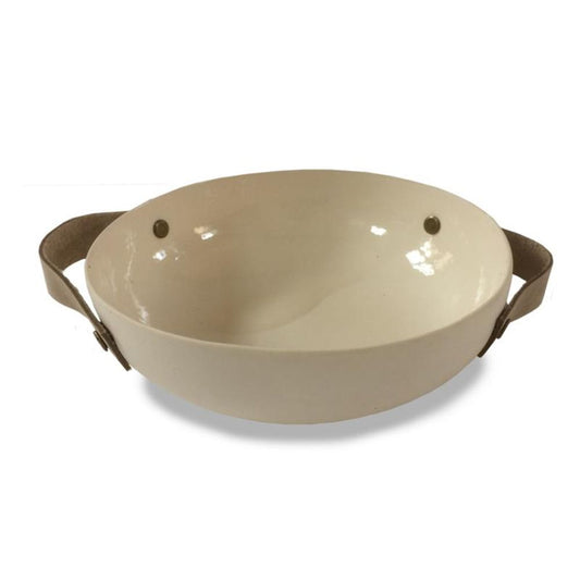 BOWL - HANDMADE WITH LEATHER HANDLES - 17CM - Provence Home Living Store