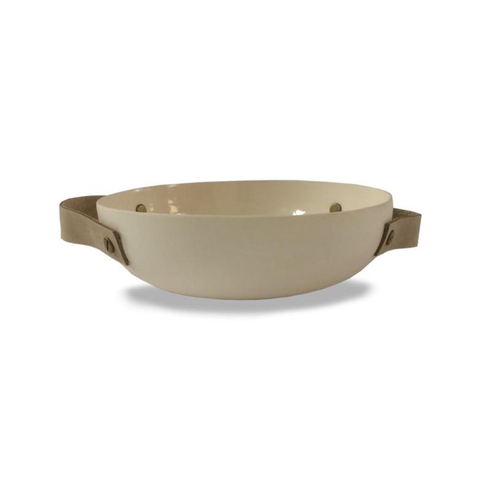 BOWL - HANDMADE WITH LEATHER HANDLES - 17CM - Provence Home Living Store