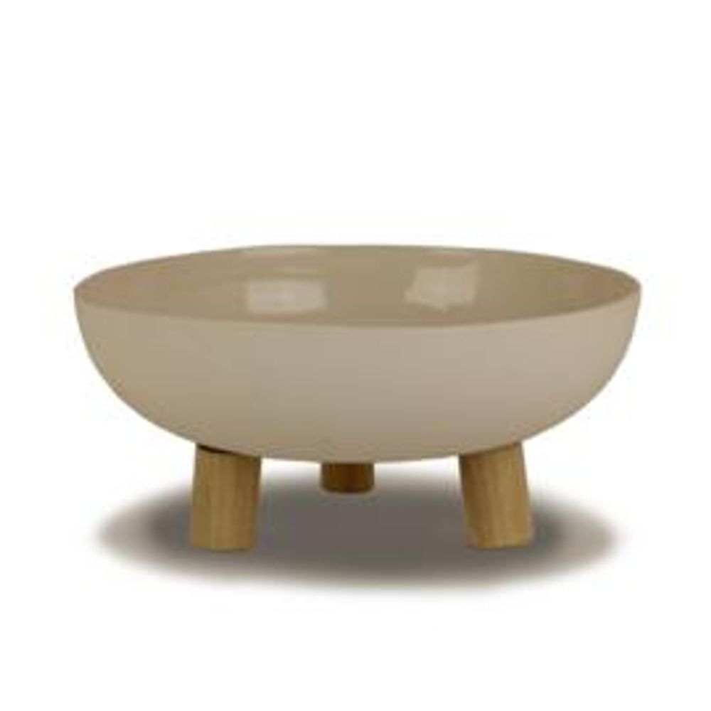 FOOTED BOWL - HANDMADE WITH WOODEN LEGS - 17CM - Provence Home Living Store