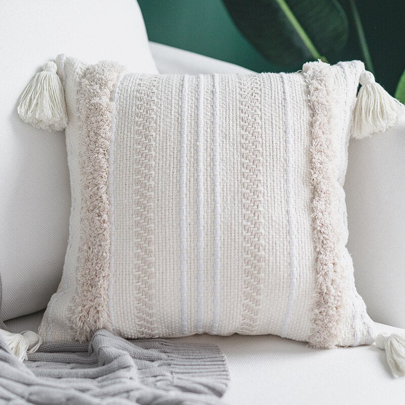 Cotton Woven cushion cover Iovry Tassels pillow cover Morroccan Style Tuft for Home decoration Sofa Bed 45x45cm/30x50cm/50x50cm - Provence Home Living Store