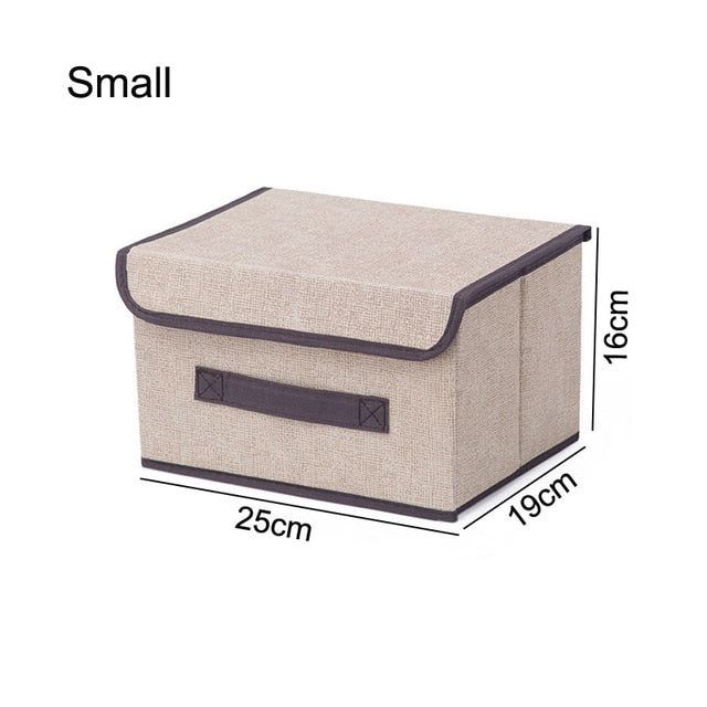 Cotton Linen Storage Box With Cap 2 Size Clothes Socks Toy Snacks Sundries Organizer Set Fabric Boxes Cosmetics Household - Provence Home Living Store