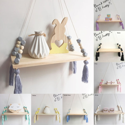 Nordic style colorful beads tassel wooden Wall Shelf Wall clapboard decoration Children room kids clothing store display stand - Provence Home Living Store