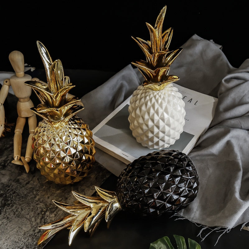 Nordic Light Luxury Ceramic Pineapple Golden Creative Home Living Room Porch Model Room Soft Decoration Wedding Gift - Provence Home Living Store