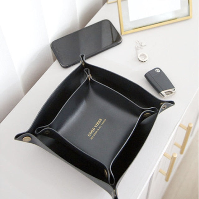 Leather Storage Box Desktop Storage Storage Tray Jewelry Key Sundries Makeup Lipstick Portable Home Storage Appliance - Provence Home Living Store