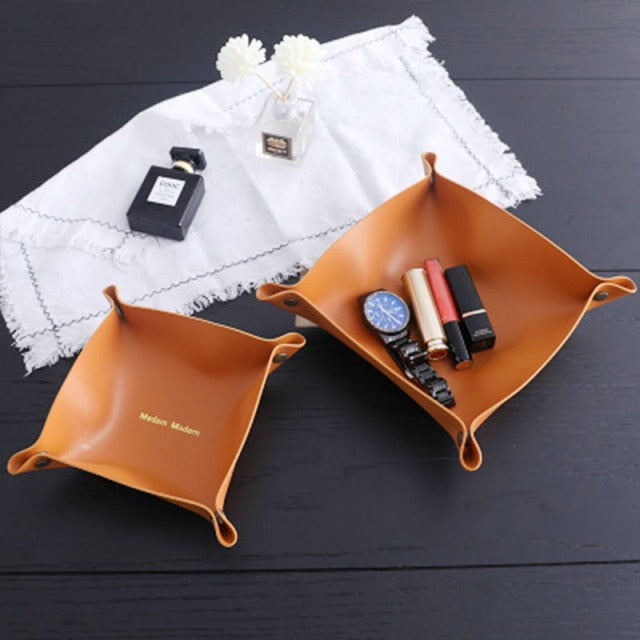 Leather Storage Box Desktop Storage Storage Tray Jewelry Key Sundries Makeup Lipstick Portable Home Storage Appliance - Provence Home Living Store