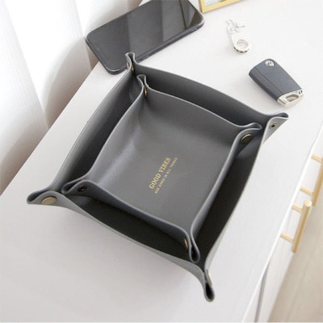 Leather Storage Box Desktop Storage Storage Tray Jewelry Key Sundries Makeup Lipstick Portable Home Storage Appliance - Provence Home Living Store