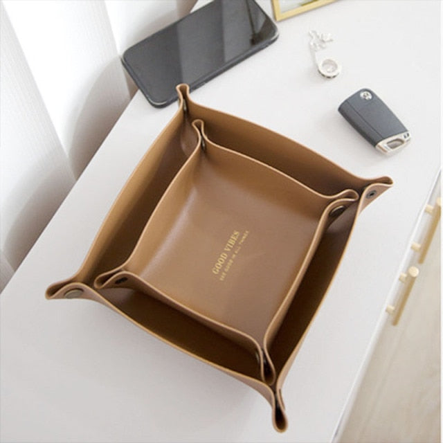 Leather Storage Box Desktop Storage Storage Tray Jewelry Key Sundries Makeup Lipstick Portable Home Storage Appliance - Provence Home Living Store