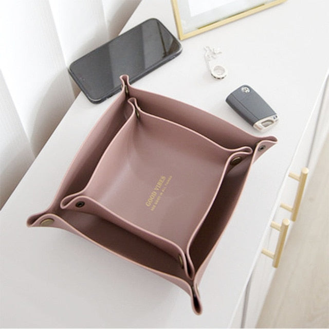 Leather Storage Box Desktop Storage Storage Tray Jewelry Key Sundries Makeup Lipstick Portable Home Storage Appliance - Provence Home Living Store