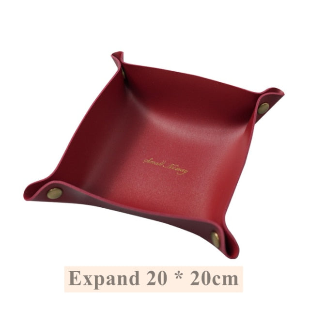 Leather Desktop Large Storage Box Living Room Bedroom Sundries key Plate Decoration Dice Tray Coins PU Folding Storage Wholesale - Provence Home Living Store